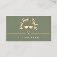 Modern Chic Trendy Sage Green Gold Hair Stylist Business Card