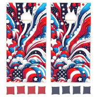 Red, White and Blue Abstract US Flag Patriotic  Cornhole Set