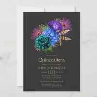 Watercolor Floral Mardi Gras Quinceañera Photo Invitation