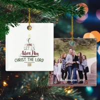 Rustic Christian Christmas Carol Typography Photo Ceramic Ornament