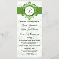 green monogram Wedding program