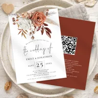 Rustic Terracotta Florals QR Code Wedding Invitation