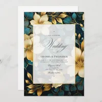 Teal and Gold Floral Wedding Invitation