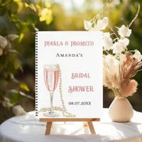 Guest book bridal shower pink pearls prosecco