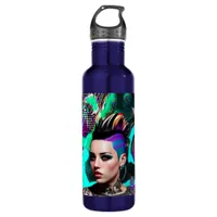 Mohawk Punk Girl Abstract Art Stainless Steel Water Bottle
