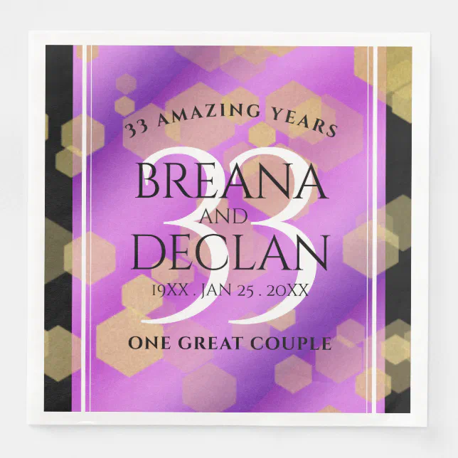 Elegant 33rd Amethyst Wedding Anniversary Paper Dinner Napkins