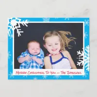 Christmas Light Blue Snowflakes Family Photo Card