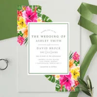 Tropical Hibiscus Floral Palm Leaves Wedding Acrylic Invitations