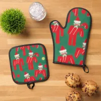 Futuristic Festive: Ugly Red Santa Claus Candy Oven Mitt & Pot Holder Set