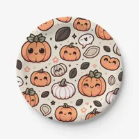 Cute Pumpkins and Pumpkin Seeds Halloween Party Paper Plates