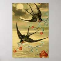 Vintage Valentine Barn Swallows Poster