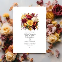 Maroon and Yellow Floral Wedding QR Code Invitation