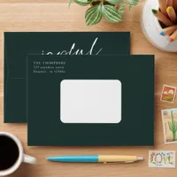 Joyful White Script Return Name Address Green  Envelope