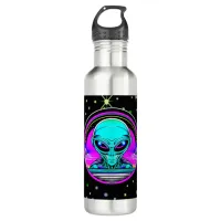 Extra Terrestrial Alien Flying a UFO Stainless Steel Water Bottle