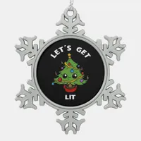 Let's Get Lit - Cute Funny Christmas Tree Design C Snowflake Pewter Christmas Ornament