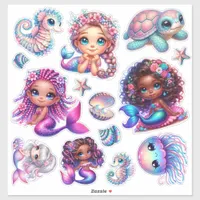 Cute Mermaids & Marine Life Pastel Sticker Sheet