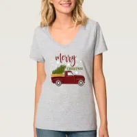 Vintage Red Truck Merry Christmas Tree Retro T-Shirt