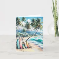 Serene Winter Watercolor Coastal Seascape Blank Note Card