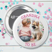 Grandma To Be Baby Girl and Puppy Pink Baby Shower Button