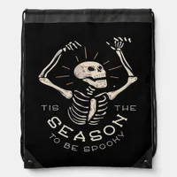 Tis The Season To Spooky Halloween Skeleton Vintag Drawstring Bag