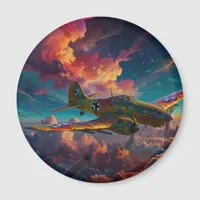 Fun Cute Plane in Colorful Clouds Magnet