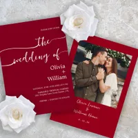 Modern Burgundy Photo Wedding Invitation