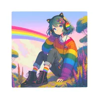 LGBTQIA+ Anime Girl Lesbian Pride  Metal Print