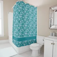 Pretty Teal Blue Floral Pattern Shower Curtain