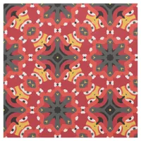 Red Ethnic Boho Oriental Arabesque Mosaic Pattern Fabric