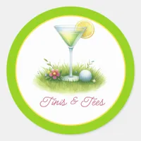 Trendy Green & Gen Z Yellow Martini Golf Bridal Classic Round Sticker
