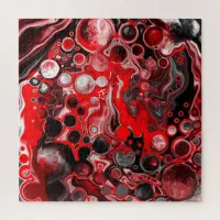 Red, White and Black Pour Painting Fluid Art    Jigsaw Puzzle