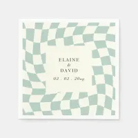 Retro Groovy Green Checkerboard Wedding Napkins