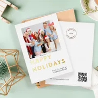 Colleague Photo Company Logo QR Happy Holidays Foil Holiday Card