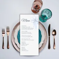 Floral Dusty Blue Flower Elegant Wedding Menu