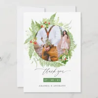 Woodland Forest Greenery Wedding Photo Collage Thank You Card