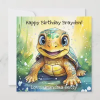 Personalized Sea Turtle Birthday with Color Page Card