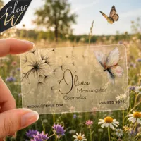 Butterfly & Dandelion Clear Counselor Business Cards