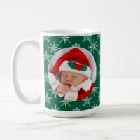 Custom Photo Santa Baby Snowflakes & Green Paper Coffee Mug
