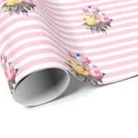 Pink and White Stripe Shabby Floral Chic Gift Wrap