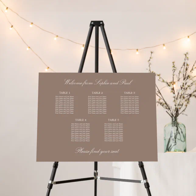 Taupe 5 Table Seating Chart Foam Board