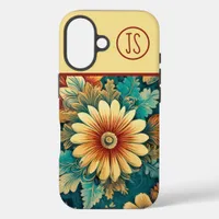 Abstract Daisy and Leaves Botanical Monogrammed iPhone 16 Case