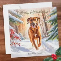 Rhodesian Ridgeback Dog In Snow Merry Christmas Holiday Card