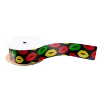 Jamaican Rasta Flag Colored Lipstick Kisses Satin Ribbon