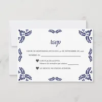 Talavera Blue Floral Minimalist Spanish Wedding RSVP Card
