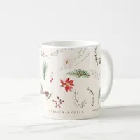 Christmas Holiday Boho Elegant Poinsettia Greenery Coffee Mug