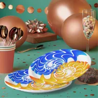 Abstract Blue Gold Yin Yang Fishes Balance Paper Plates