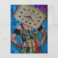 Woman With Alarm Clock Head Postcard