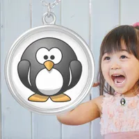 Cute Fat Penguin Cartoon Adorable Animal Silver Plated Necklace