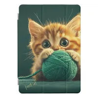 Cute Yellow Kitten Playing with Green Wool Ball iPad Pro Cover