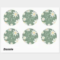 Sage Green Boho Daisy Flower Round Sticker